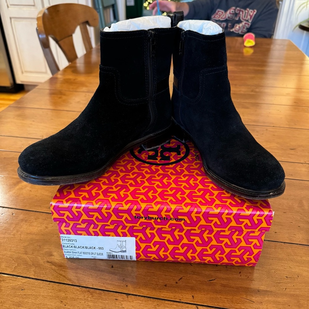 Tory Burch Black Split Suede Booties - Size 8